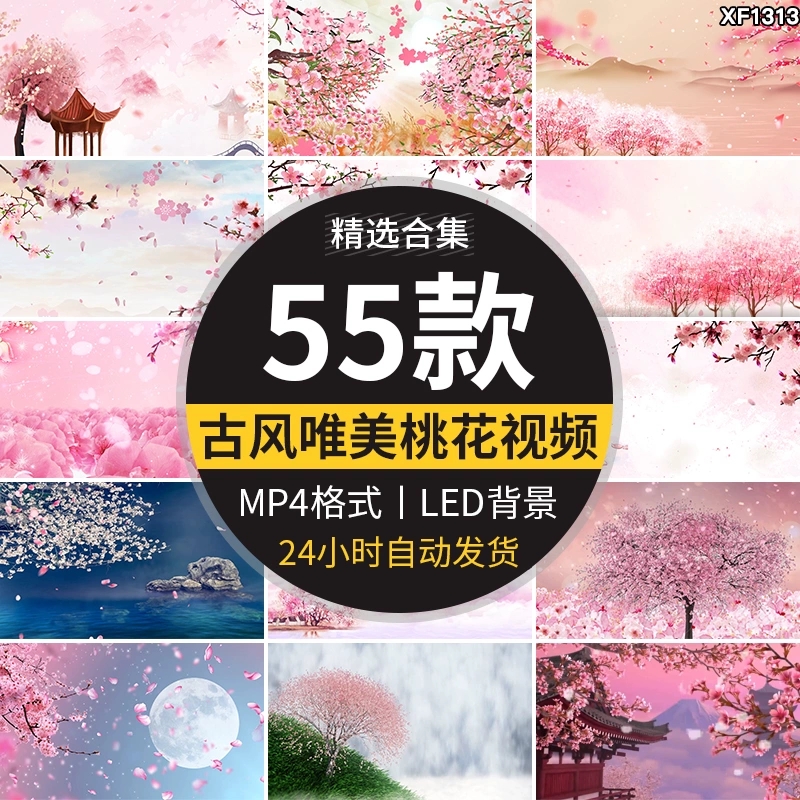 唯美桃花飞舞飘落花瓣中国风古典古风大屏幕舞台LED背景视频素材-天天资源共享