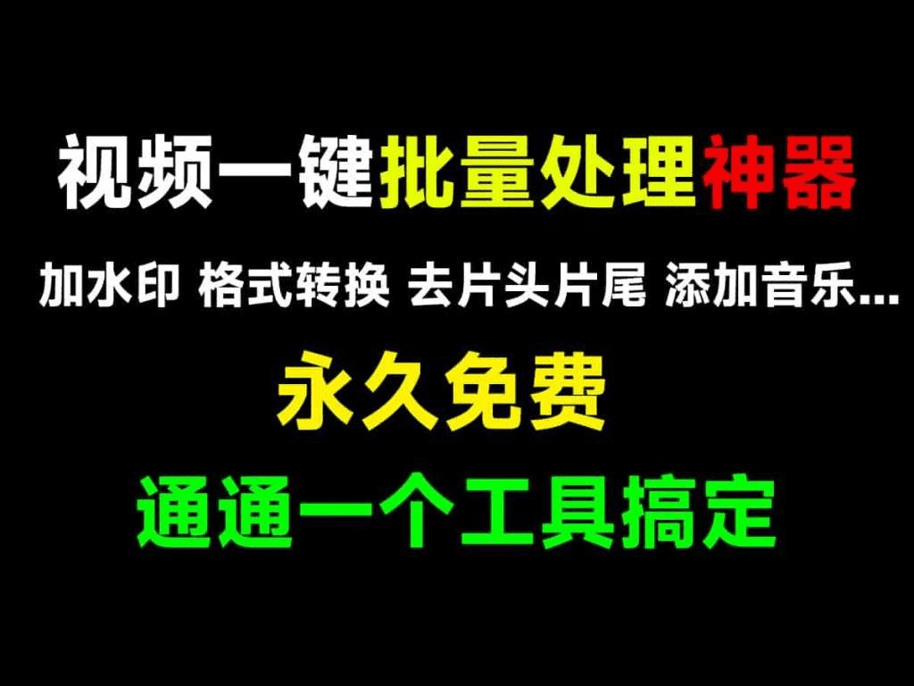 全免费视频批量处理工具！支持批量加水印、批量加片头，格式批量转换，视频转图片、批量合并等-天天资源共享